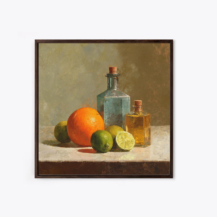 Bright Papaya and Lime Still Life Framed Canvas Print, Tropical Art, Downloadable Prints, Living Room Decor, Watercolor Art, TRO-1x1-24