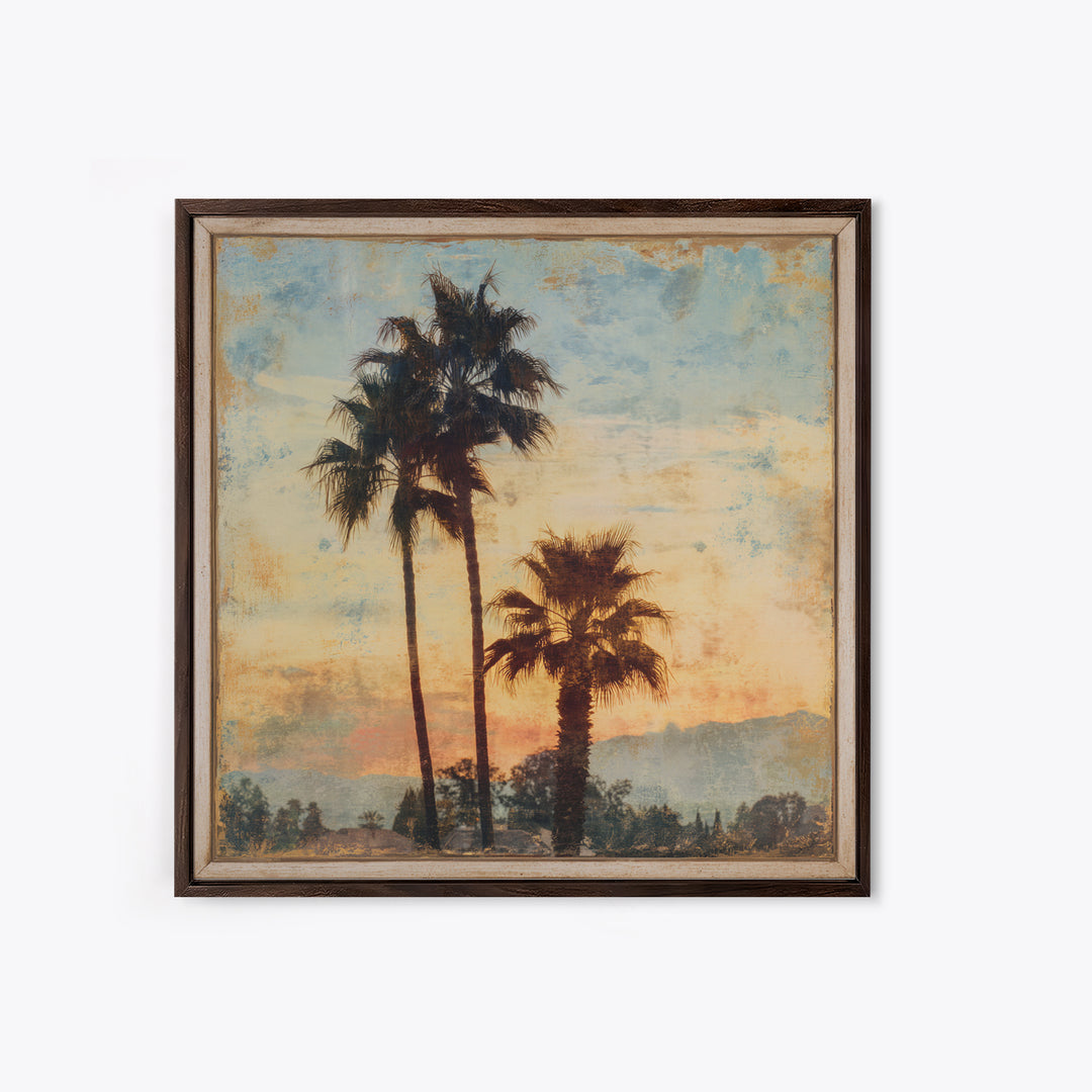 Palm Tree Silhouettes Framed Canvas Print, Tropical Art, Digital Art, Living Room Decor, Oil Painting, Tropic, Watercolor Art, TRO-1x1-28