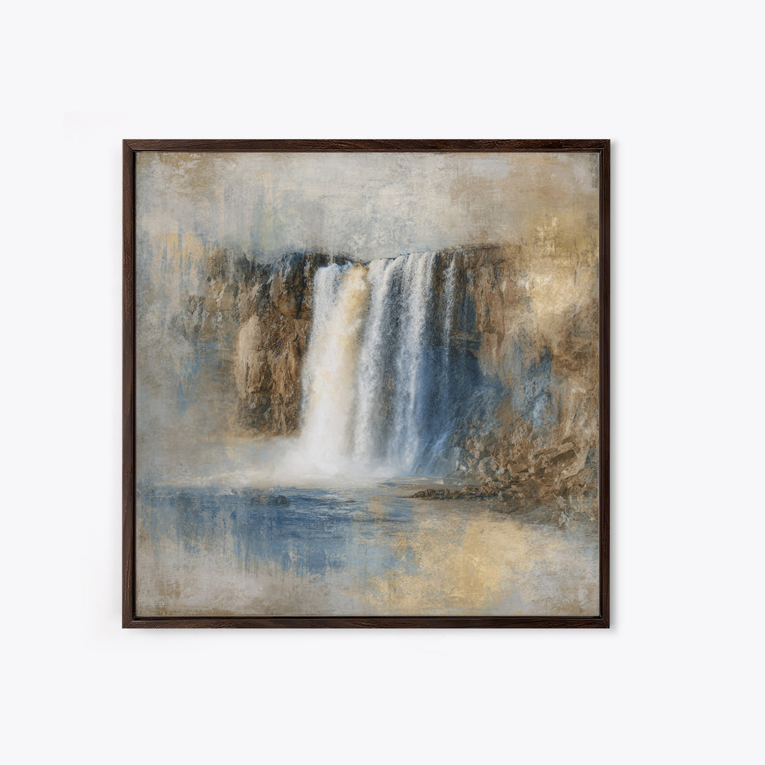 Jungle Waterfall with Misty Light Framed Canvas Print, Tropical Art, Boho Decor, Living Room Decor, Oil Painting, Tropic, TRO-1x1-37