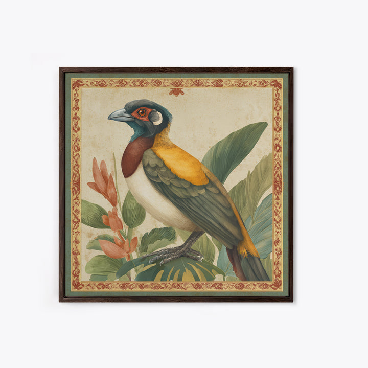 Colorful Jungle Bird Pattern Framed Canvas Print, Tropical Art, Digital Print, Living Room Decor, Tropic, Downloadable Prints, TRO-1x1-44