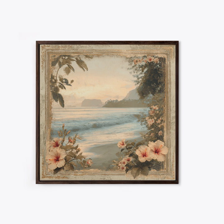 Sunset Surf Scene Framed Canvas Print, Tropical Art, Gallery Wall Art, Living Room Decor, Fine Art, Tropic, Textured Painting, TRO-1x1-46