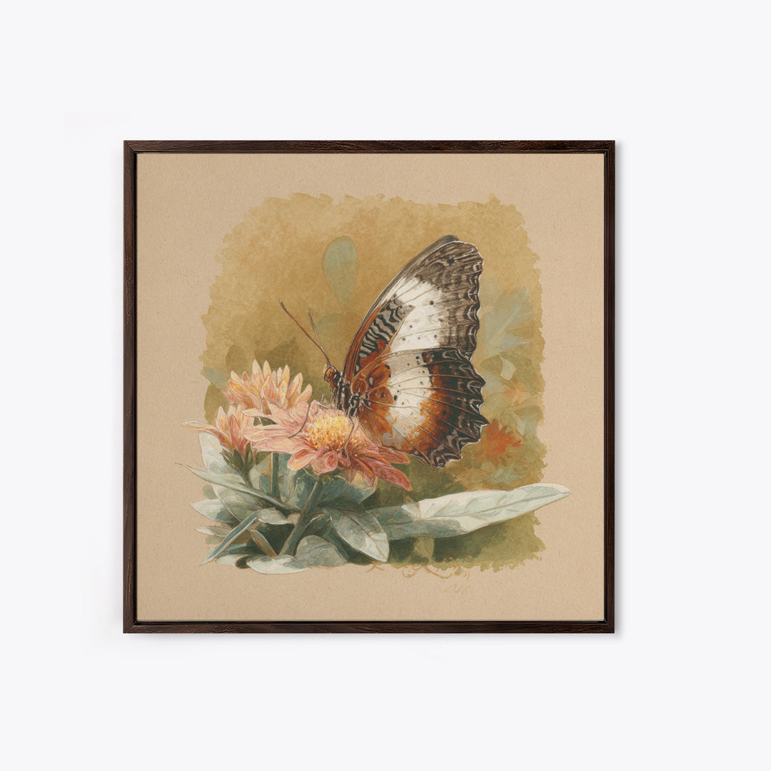 Tropical Butterfly and Flower Study Framed Canvas Print, Tropical Art, Set of 3 Prints, Living Room Decor, Fine Art, Tropic, TRO-1x1-47