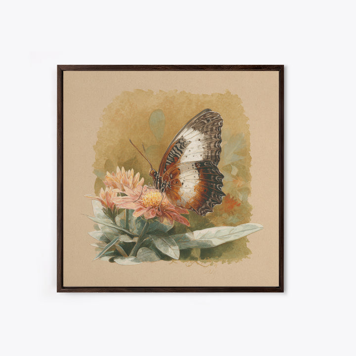 Tropical Butterfly and Flower Study Framed Canvas Print, Tropical Art, Set of 3 Prints, Living Room Decor, Fine Art, Tropic, TRO-1x1-47