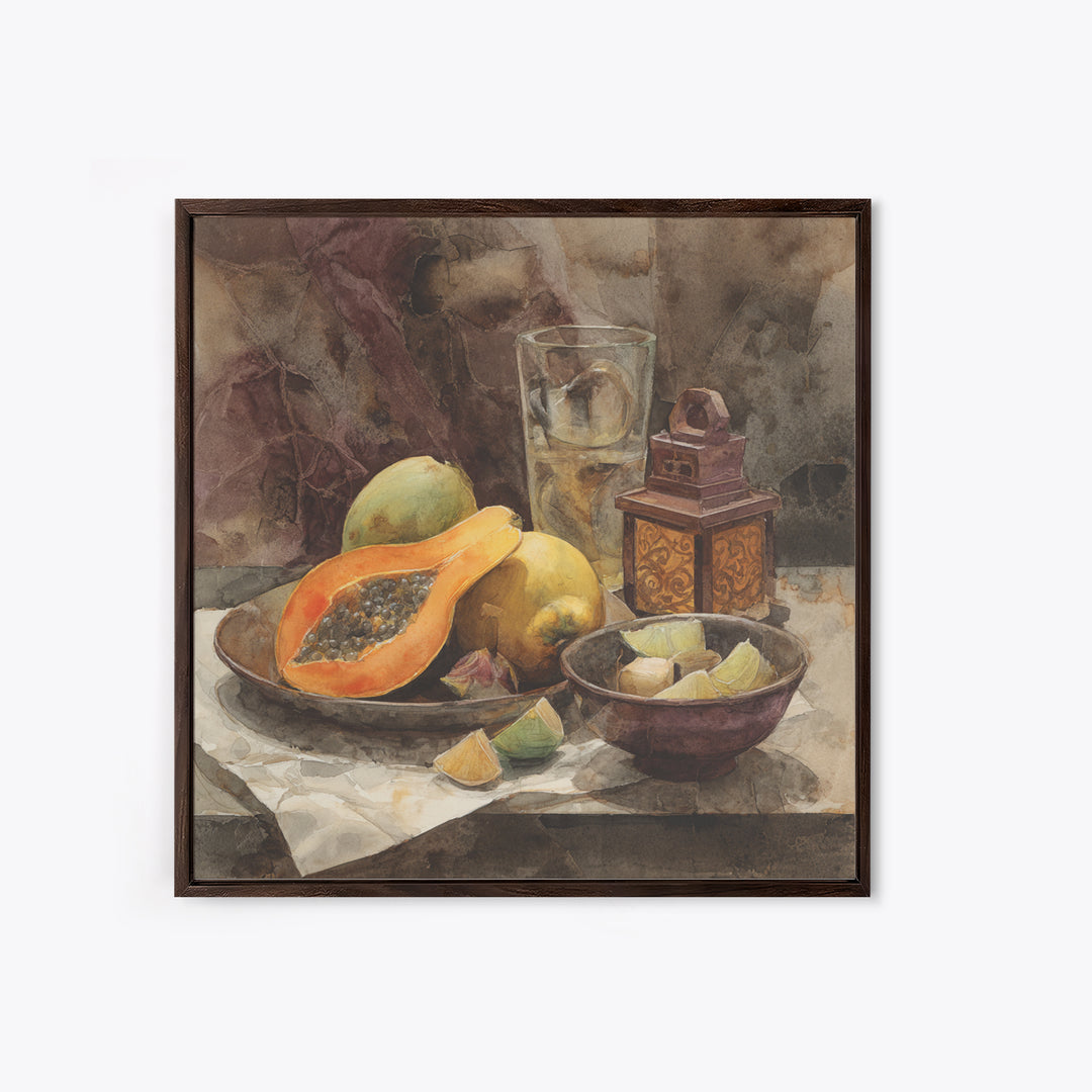 Pineapple and Palm Still Life Canvas Print, Tropical Art, Botanical Art, Living Room Decor, Oil Painting, Tropic, TRO-1x1-54