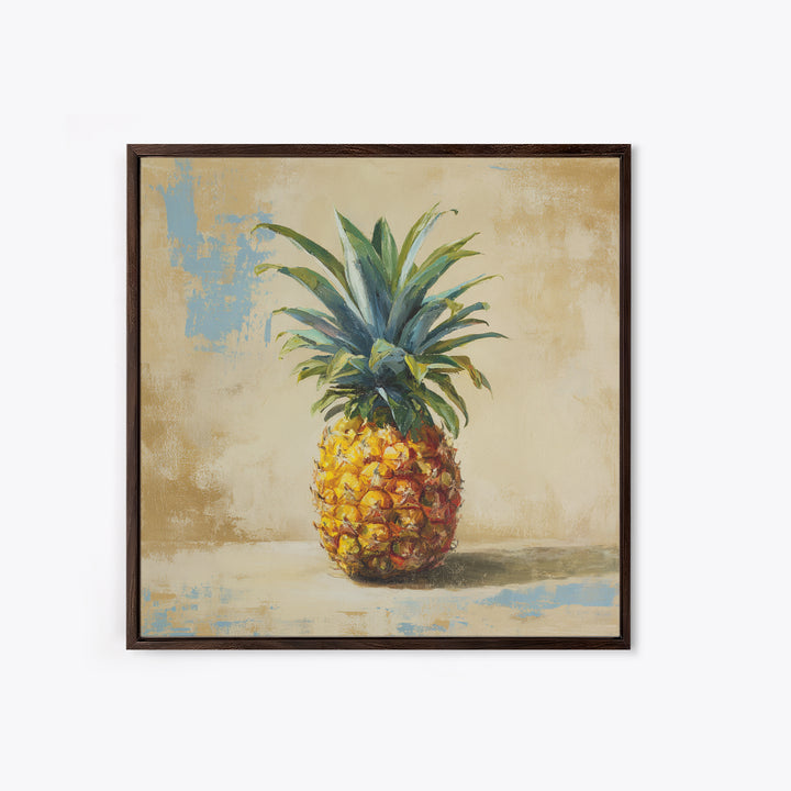 Pineapple and Palm Still Life Framed Canvas Print, Tropical Art, Downloadable Prints, Living Room Decor, Watercolor Art, Tropic, TRO-1x1-6