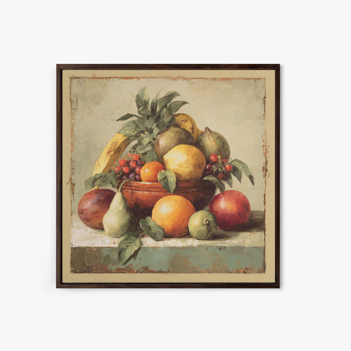 Tropical Fruit Market Arrangement Framed Canvas Print, Tropical Art, Neutral Decor, Living Room Decor, Fine Art, Tropic, TRO-1x1-63