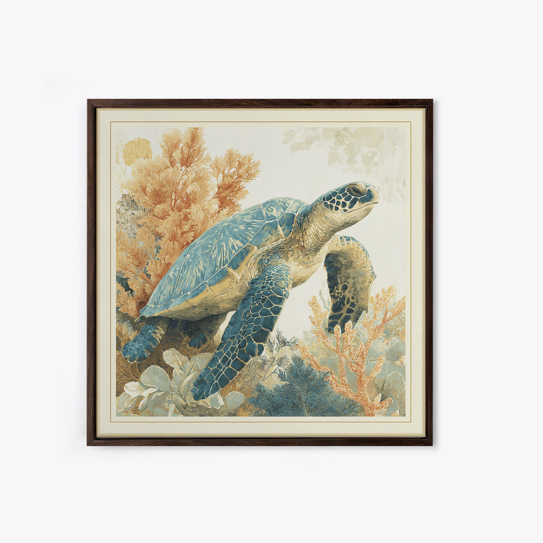 Sea Turtle Near Tropical Reef Framed Canvas Print, Tropical Art, Modern Decor, Living Room Decor, Fine Art, Tropic, Wall Decor, TRO-1x1-67