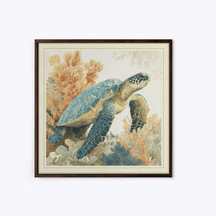 Sea Turtle Near Tropical Reef Framed Canvas Print, Tropical Art, Modern Decor, Living Room Decor, Fine Art, Tropic, Wall Decor, TRO-1x1-67