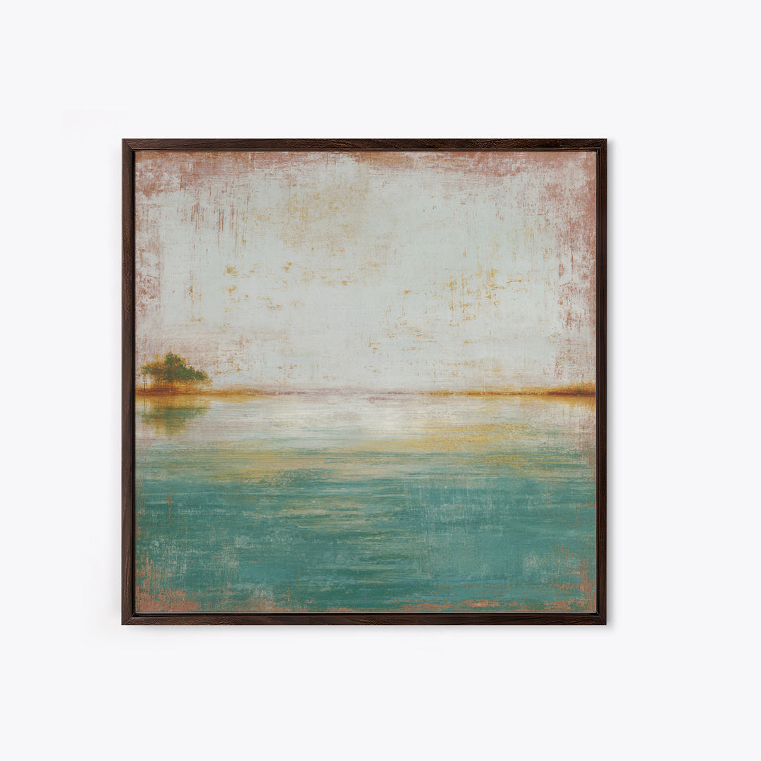 Tropical Lagoon with Turquoise Water Framed Canvas Print, Tropical Art, Pink Wall Art, Living Room Decor, Fine Art, Tropic, TRO-1x1-7