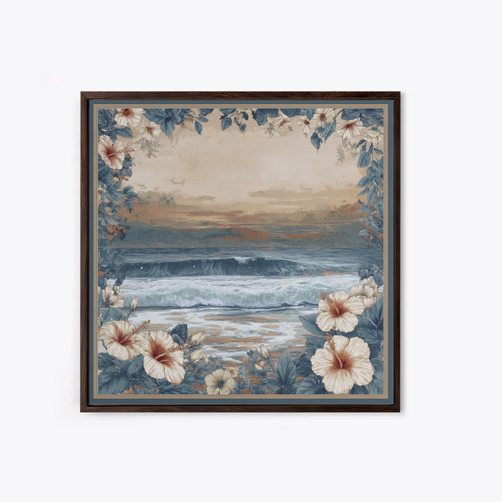 Sunset Surf Scene Framed Canvas Print, Tropical Art, Gallery Wall Art, Living Room Decor, Fine Art, Tropic, Textured Painting, TRO-1x1-70