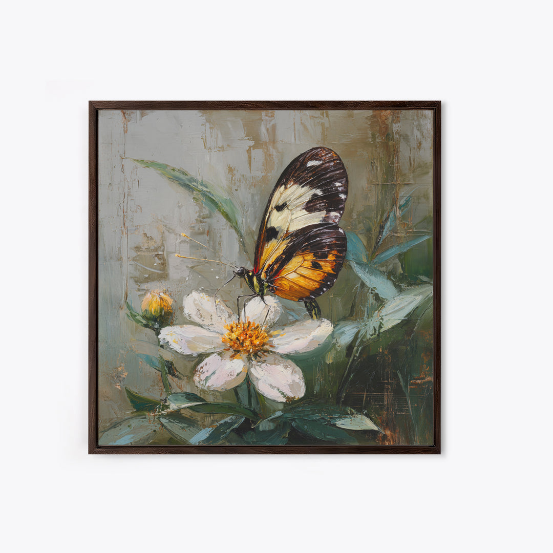 Tropical Butterfly and Flower Study Framed Canvas Print, Tropical Art, Whimsical Art, Living Room Decor, Watercolor Art, Tropic, TRO-1x1-71