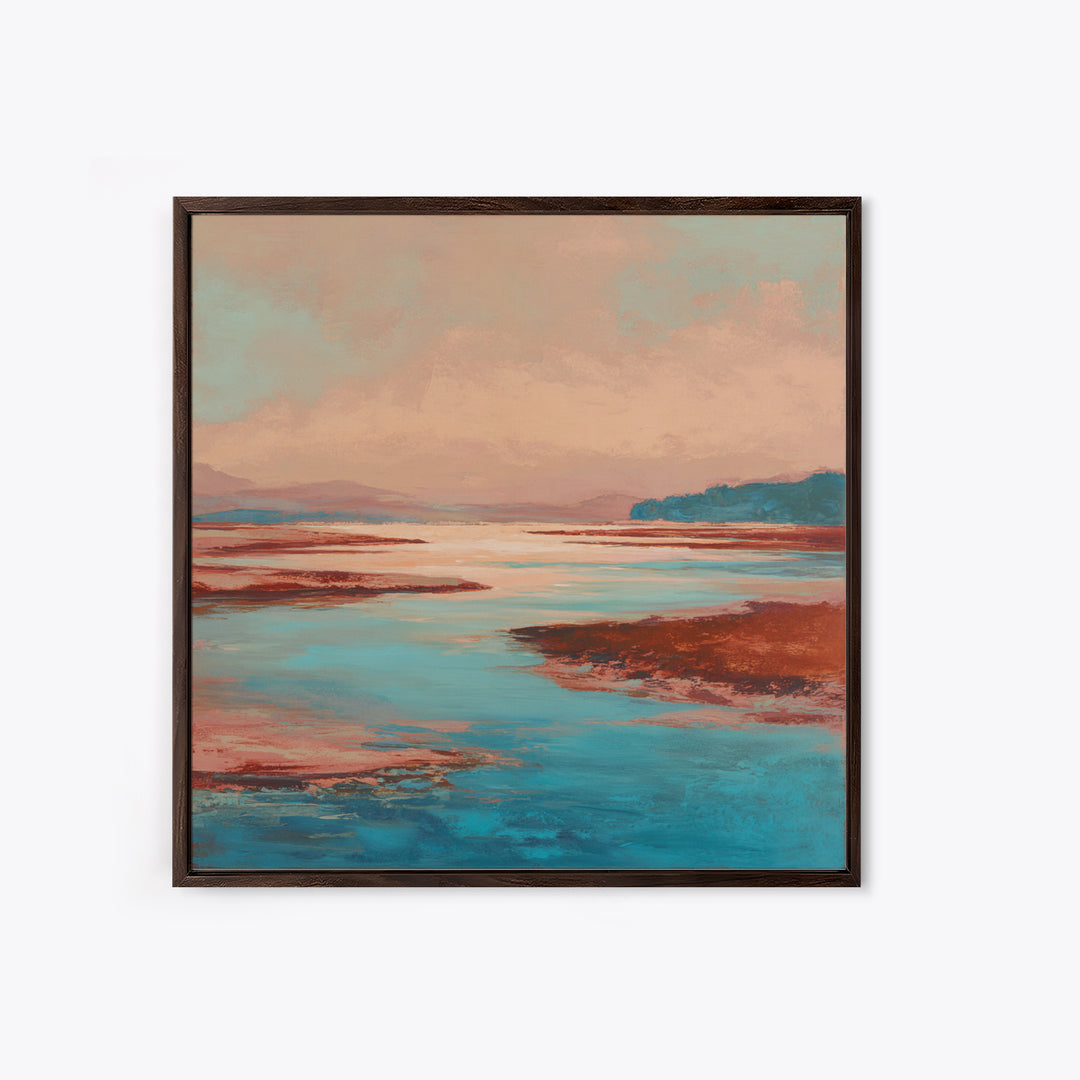 Tropical Lagoon with Turquoise Water Framed Canvas Print, Tropical Art, Boho Decor, Living Room Decor, Oil Painting, Tropic, TRO-1x1-79