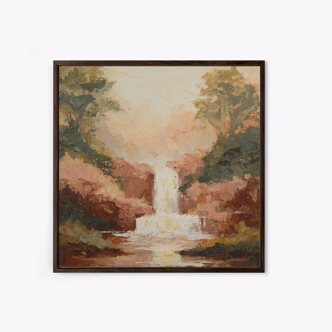 Jungle Waterfall with Misty Light Canvas Print, Tropical Art, Minimalist Decor, Living Room Decor, Fine Art, Tropic, TRO-1x1-85