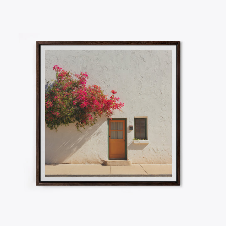 Pink Bougainvillea over White Wall Framed Canvas Print, Tropical Art, Minimalist Decor, Living Room Decor, Fine Art, Tropic, TRO-1x1-88