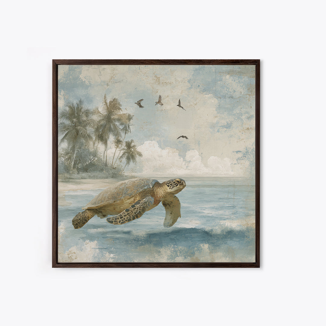 Sea Turtle Near Tropical Reef Canvas Print, Tropical Art, Room Decor, Living Room Decor, Fine Art, Tropic, Printable, TRO-1x1-91