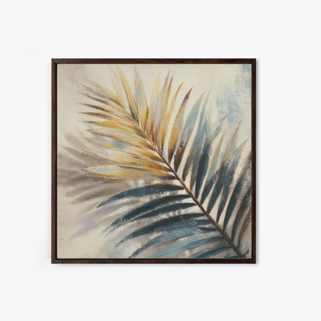 Rain Soaked Palm Leaf Closeup Framed Canvas Print, Tropical Art, Wall Art, Living Room Decor, Watercolor Art, Tropic, TRO-1x1-93