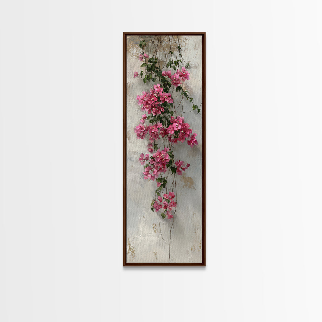 Pink Bougainvillea over White Wall Canvas Print, Tropical Art, Gallery Wall Art, Living Room Decor, Fine Art, Tropic, TRO-1x3-100