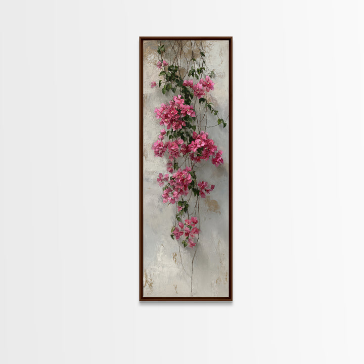 Pink Bougainvillea over White Wall Canvas Print, Tropical Art, Gallery Wall Art, Living Room Decor, Fine Art, Tropic, TRO-1x3-100