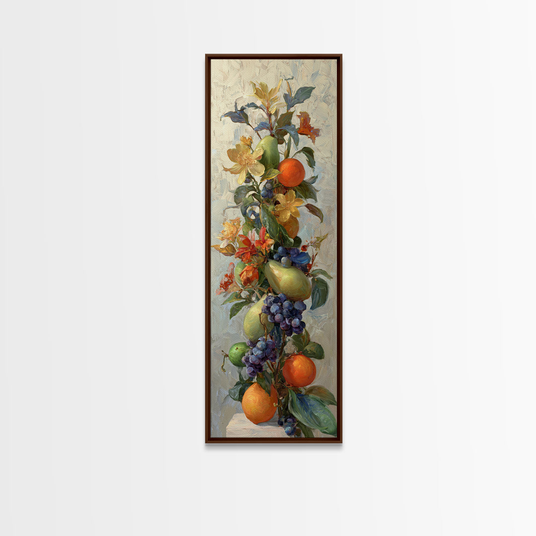Bright Papaya and Lime Still Life Canvas Print, Tropical Art, Wall Art, Living Room Decor, Oil Painting, Tropic, Pink Wall Art, TRO-1x3-12
