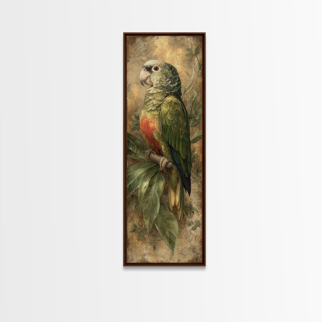 Parrot Portrait with Emerald Feathers Framed Canvas Print, Tropical Art, Wall Decor, Living Room Decor, Fine Art, Tropic, TRO-1x3-20