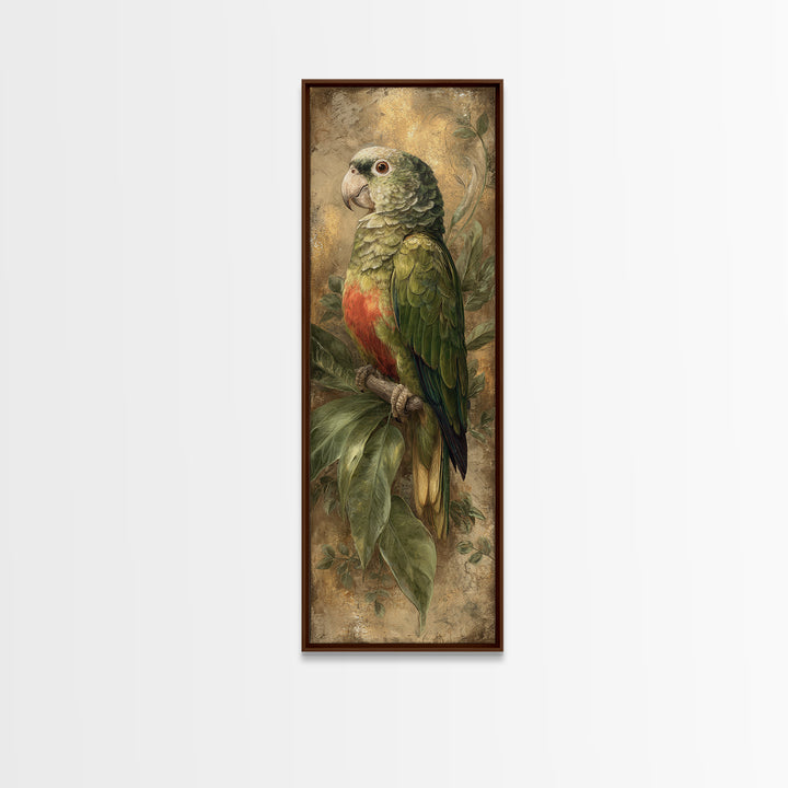 Parrot Portrait with Emerald Feathers Framed Canvas Print, Tropical Art, Wall Decor, Living Room Decor, Fine Art, Tropic, TRO-1x3-20
