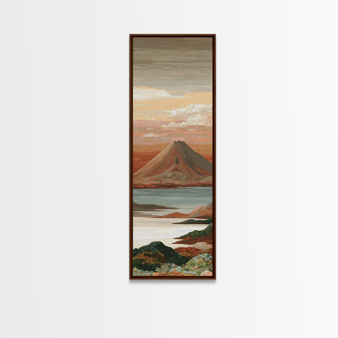 Island Volcano with Lush Foreground Framed Canvas Print, Tropical Art, Textured Painting, Living Room Decor, Fine Art, Tropic, TRO-1x3-29