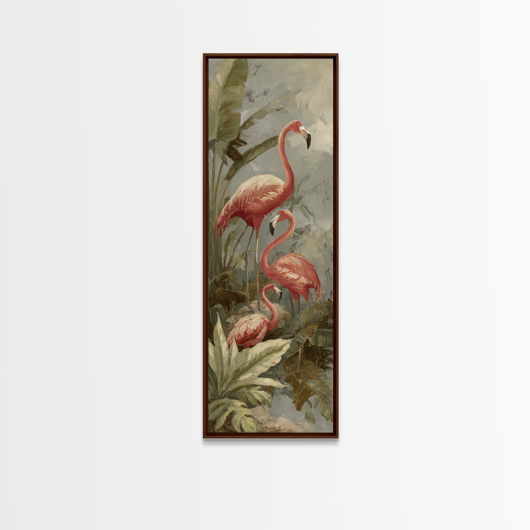 Pink Flamingos Among Tropical Water Plants Canvas Print, Tropical Art, Gallery Decor, Living Room Decor, Fine Art, Tropic, TRO-1x3-38