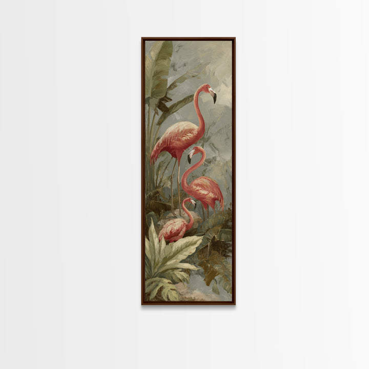 Pink Flamingos Among Tropical Water Plants Canvas Print, Tropical Art, Gallery Decor, Living Room Decor, Fine Art, Tropic, TRO-1x3-38