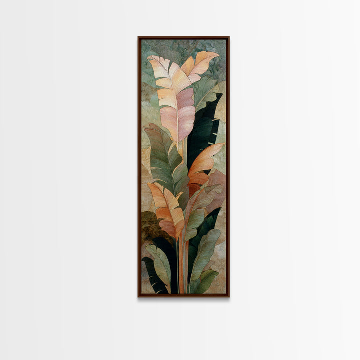 Banana Leaves Layered Framed Canvas Print, Tropical Art, Wall Art, Living Room Decor, Oil Painting, Tropic, Pink Wall Art, TRO-1x3-45