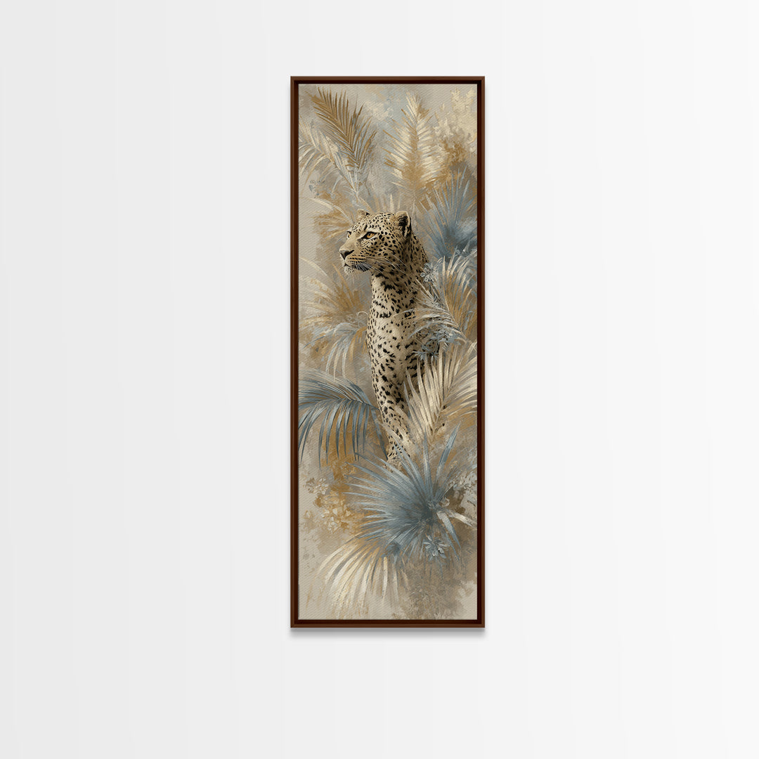 Leopard Hidden Among Palm Leaves Framed Canvas Print, Tropical Art, Fine Art Print, Living Room Decor, Fine Art, Tropic, TRO-1x3-50
