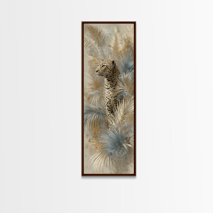 Leopard Hidden Among Palm Leaves Framed Canvas Print, Tropical Art, Fine Art Print, Living Room Decor, Fine Art, Tropic, TRO-1x3-50