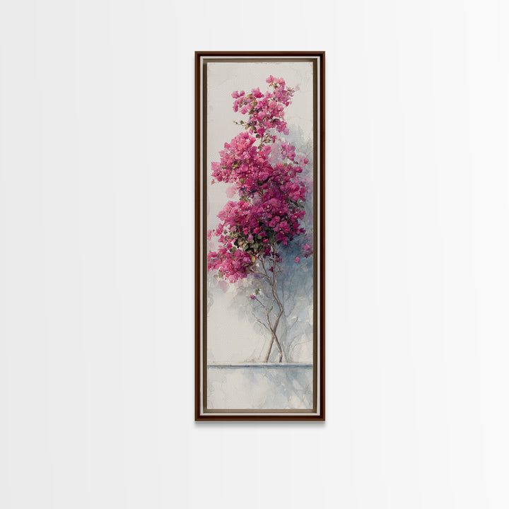 Pink Bougainvillea over White Wall Framed Canvas Print, Tropical Art, Wall Art Prints, Living Room Decor, Fine Art, Tropic, TRO-1x3-52