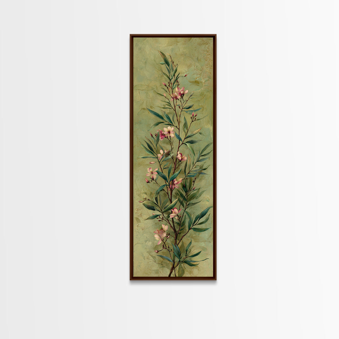 Mango Branch with Leaves and Flowers Framed Canvas Print, Tropical Art, Botanical Art, Living Room Decor, Watercolor Art, TRO-1x3-54