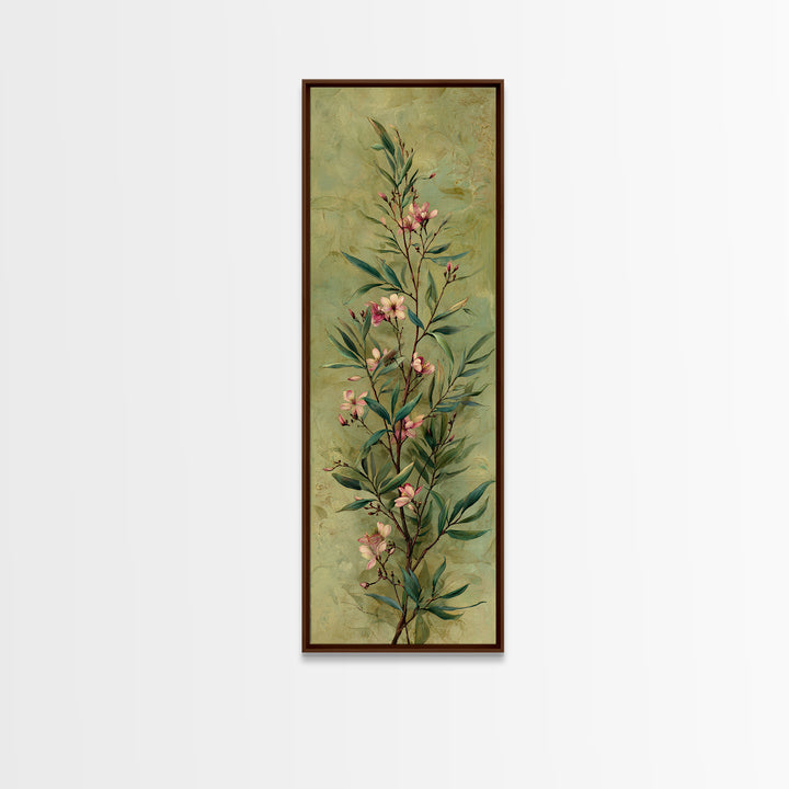 Mango Branch with Leaves and Flowers Framed Canvas Print, Tropical Art, Botanical Art, Living Room Decor, Watercolor Art, TRO-1x3-54