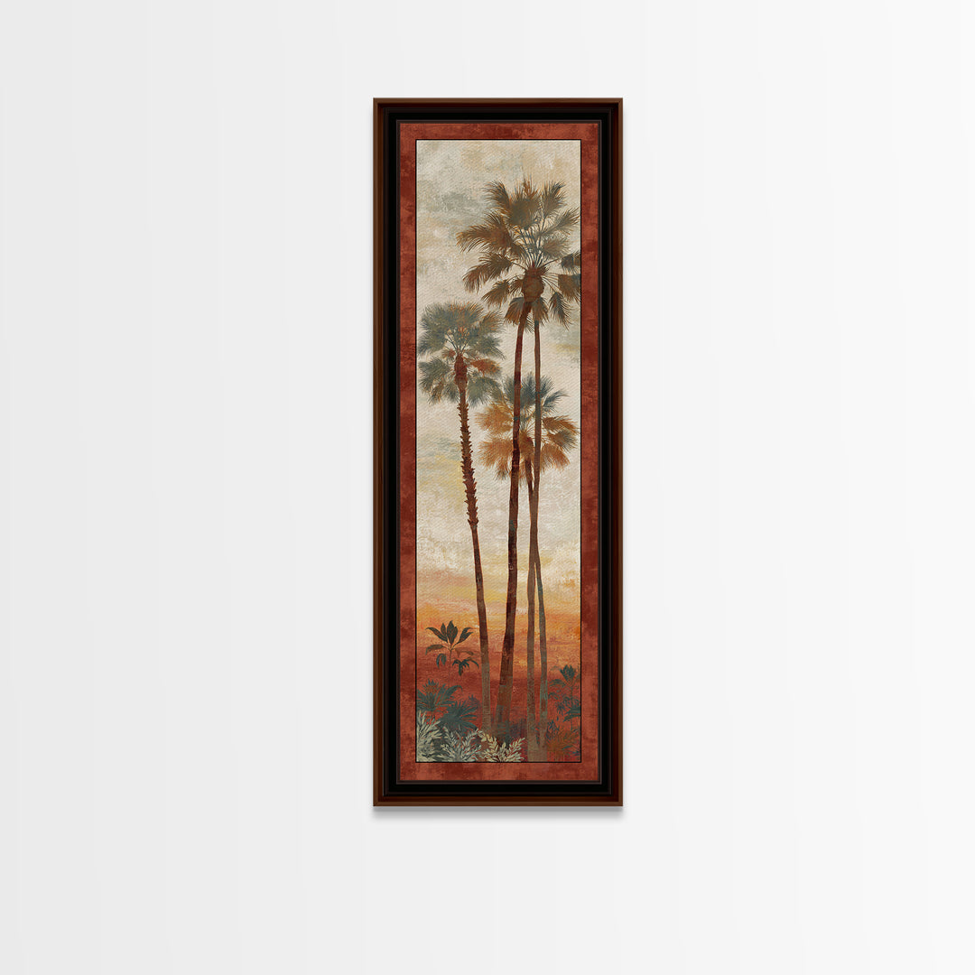 Palm Tree Silhouettes Framed Canvas Print, Tropical Art, Abstract Painting, Living Room Decor, Fine Art, Tropic, Gallery Decor, TRO-1x3-64
