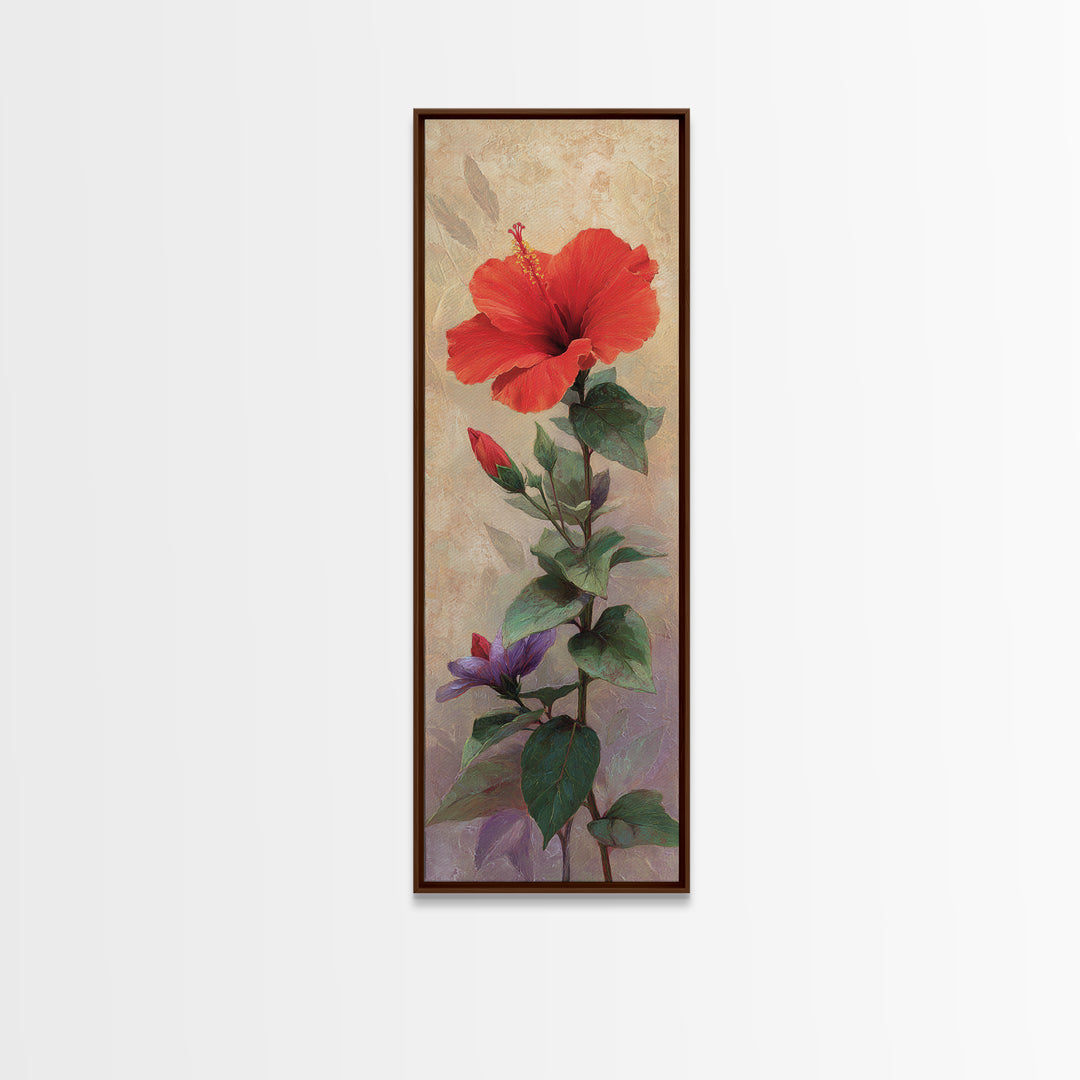 Hibiscus Flower Closeup Canvas Print, Tropical Art, Print, Living Room Decor, Watercolor Art, Tropic, Coastal Wall Art, TRO-1x3-65