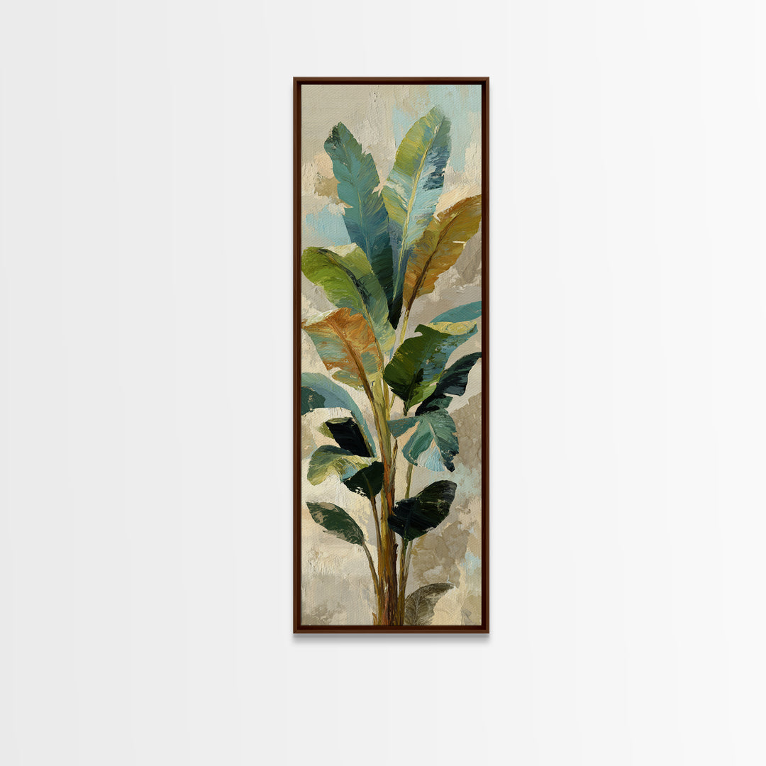 Banana Leaves Layered Framed Canvas Print, Tropical Art, Wall Art, Living Room Decor, Oil Painting, Tropic, Pink Wall Art, TRO-1x3-69