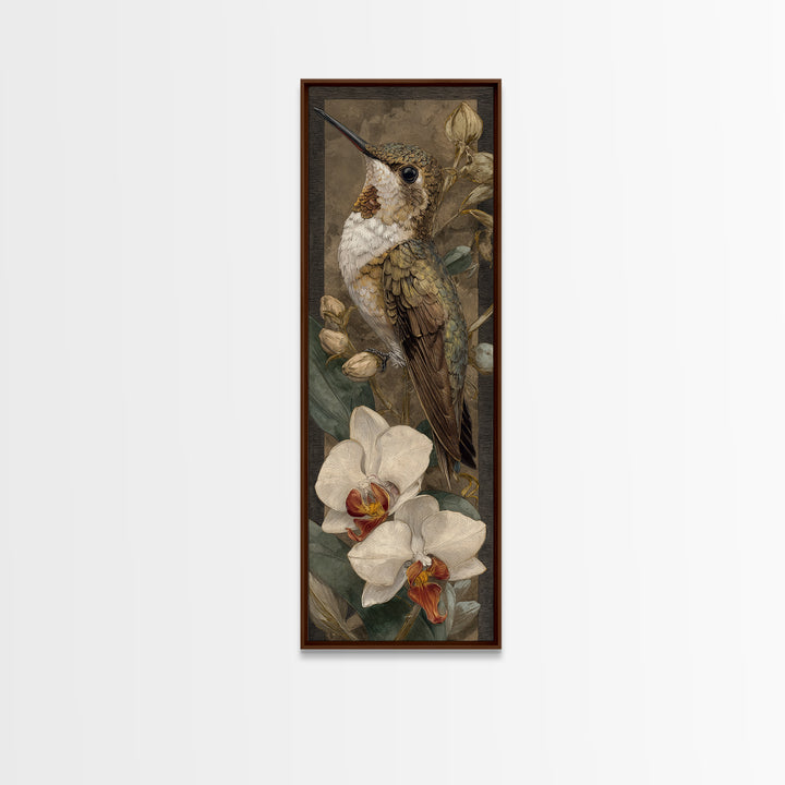 Orchid and Hummingbird Composition Framed Canvas Print, Tropical Art, Modern Decor, Living Room Decor, Fine Art, Tropic, TRO-1x3-70
