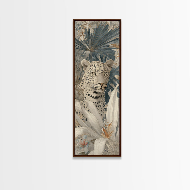Leopard Hidden Among Palm Leaves Framed Canvas Print, Tropical Art, Fine Art Print, Living Room Decor, Fine Art, Tropic, TRO-1x3-74