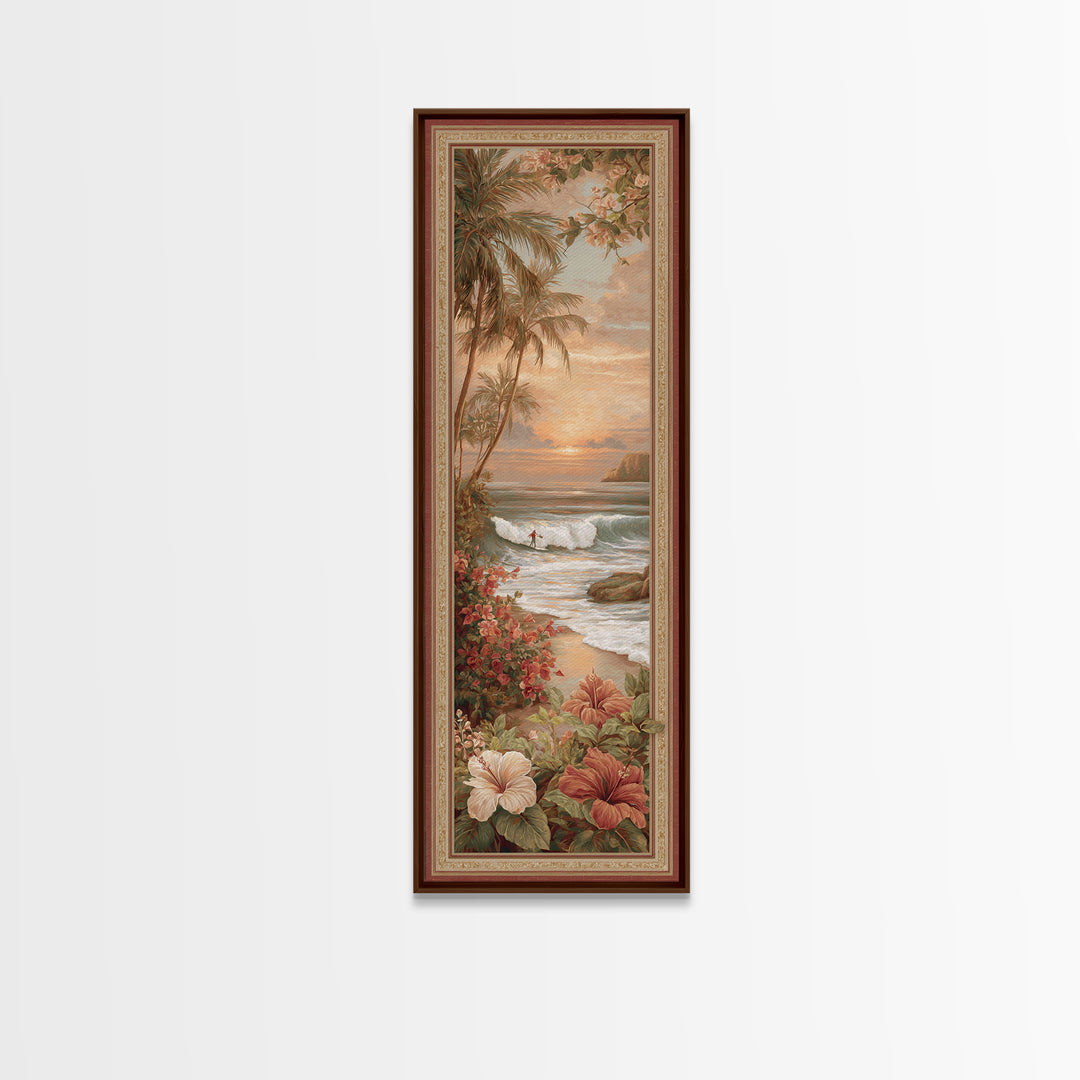 Sunset Surf Scene Canvas Print, Tropical Art, Boho Decor, Living Room Decor, Oil Painting, Tropic, Art Print, Digital Art, TRO-1x3-82