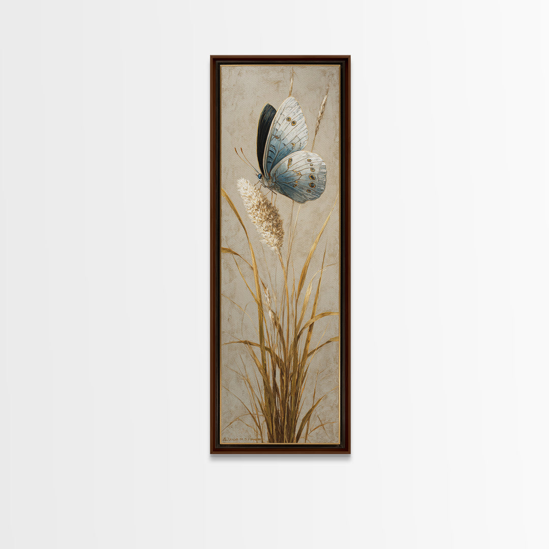 Tropical Butterfly and Flower Study Framed Canvas Print, Tropical Art, Whimsical Art, Living Room Decor, Watercolor Art, Tropic, TRO-1x3-83