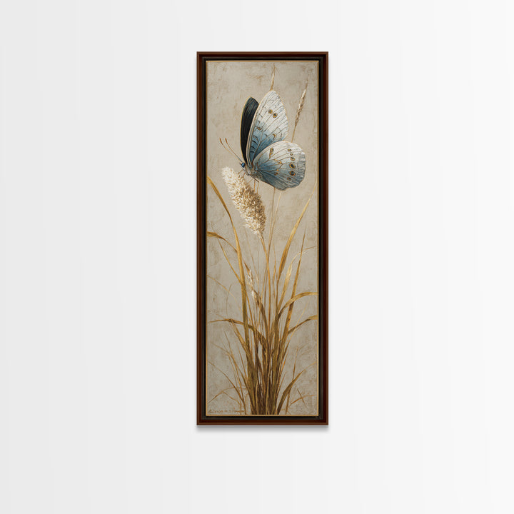 Tropical Butterfly and Flower Study Framed Canvas Print, Tropical Art, Whimsical Art, Living Room Decor, Watercolor Art, Tropic, TRO-1x3-83