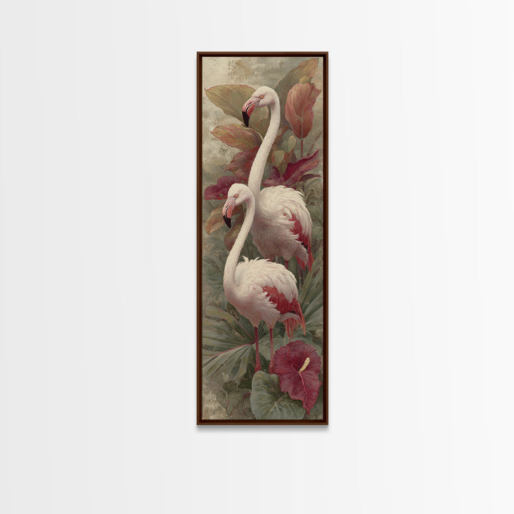 Pink Flamingos Among Tropical Water Plants Canvas Print, Tropical Art, Contemporary Art, Living Room Decor, Fine Art, Tropic, TRO-1x3-86