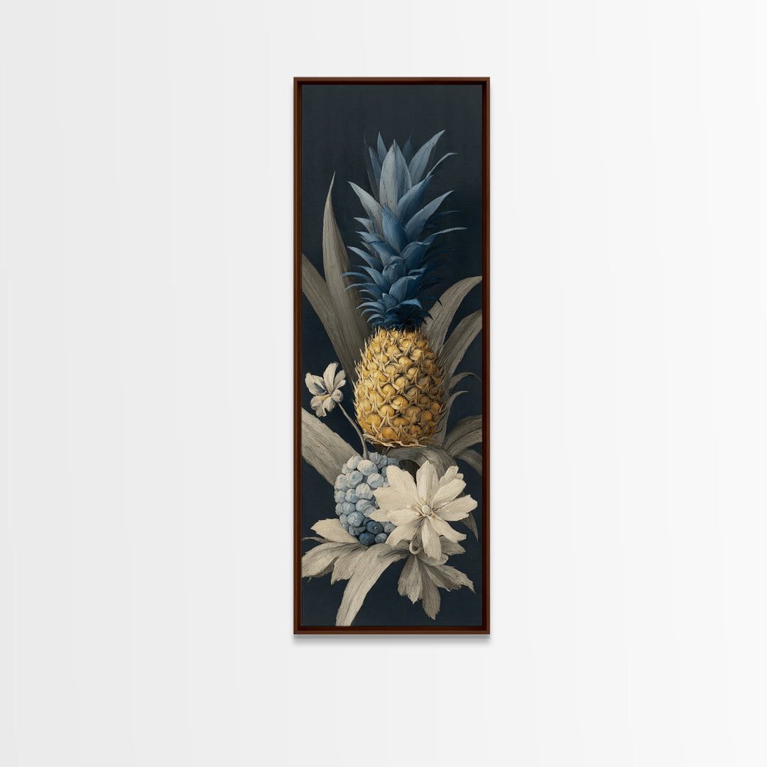 Pineapple and Palm Still Life Canvas Print, Tropical Art, Wall Art, Living Room Decor, Oil Painting, Tropic, Pink Wall Art, TRO-1x3-90