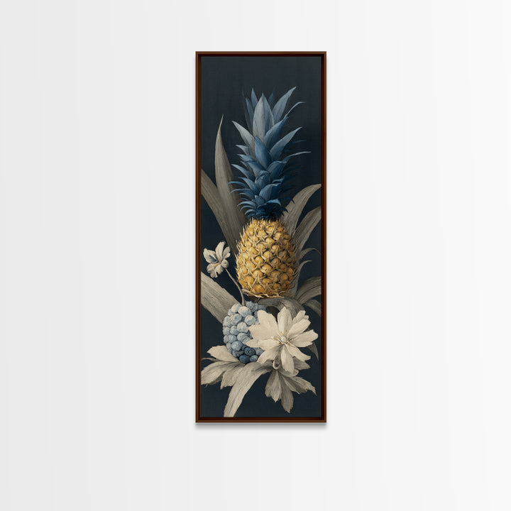 Pineapple and Palm Still Life Canvas Print, Tropical Art, Wall Art, Living Room Decor, Oil Painting, Tropic, Pink Wall Art, TRO-1x3-90