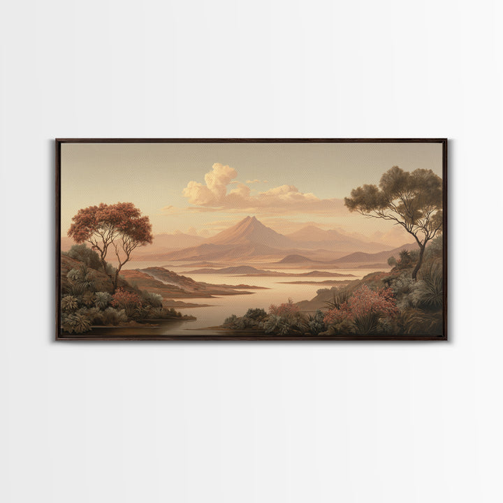 Island Volcano with Lush Foreground Framed Canvas Print, Tropical Art, Print, Living Room Decor, Tropic, Coastal Wall Art, TRO-2x1-13