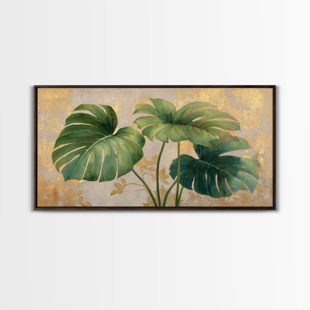 Lush Monstera Leaves Canvas Print, Tropical Art, Digital Art, Living Room Decor, Oil Painting, Tropic, Watercolor Art, TRO-2x1-21