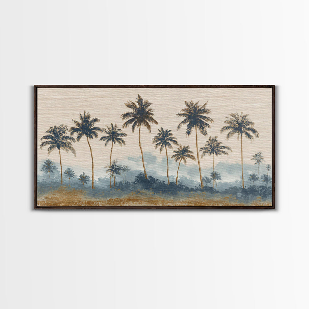Palm Tree Silhouettes Framed Canvas Print, Tropical Art, Minimalist Decor, Living Room Decor, Fine Art, Tropic, Digital Print, TRO-2x1-24