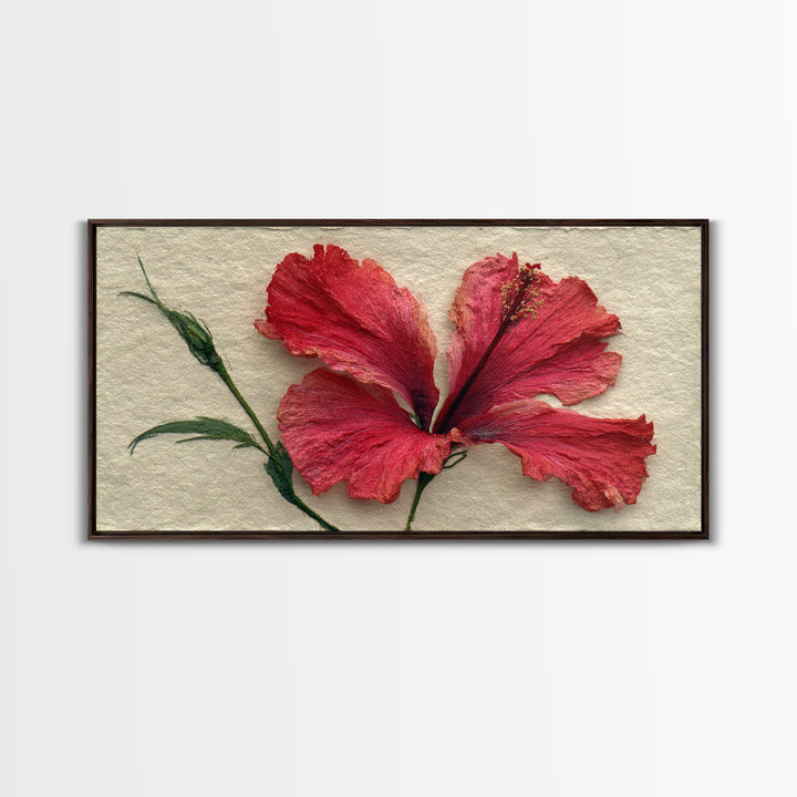 Hibiscus Flower Closeup Framed Canvas Print, Tropical Art, Printable, Living Room Decor, Oil Painting, Tropic, Coastal Decor, TRO-2x1-25