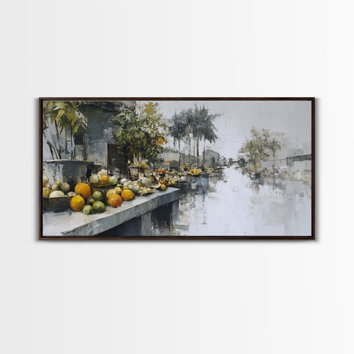 Tropical Fruit Market Arrangement Framed Canvas Print, Tropical Art, Wall Art, Living Room Decor, Oil Painting, Tropic, TRO-2x1-35